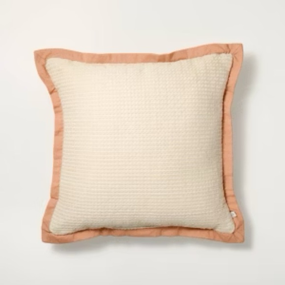 NEW Hearth & Hand 18” Natural/Blush Textured Woven Flange Square Pillow